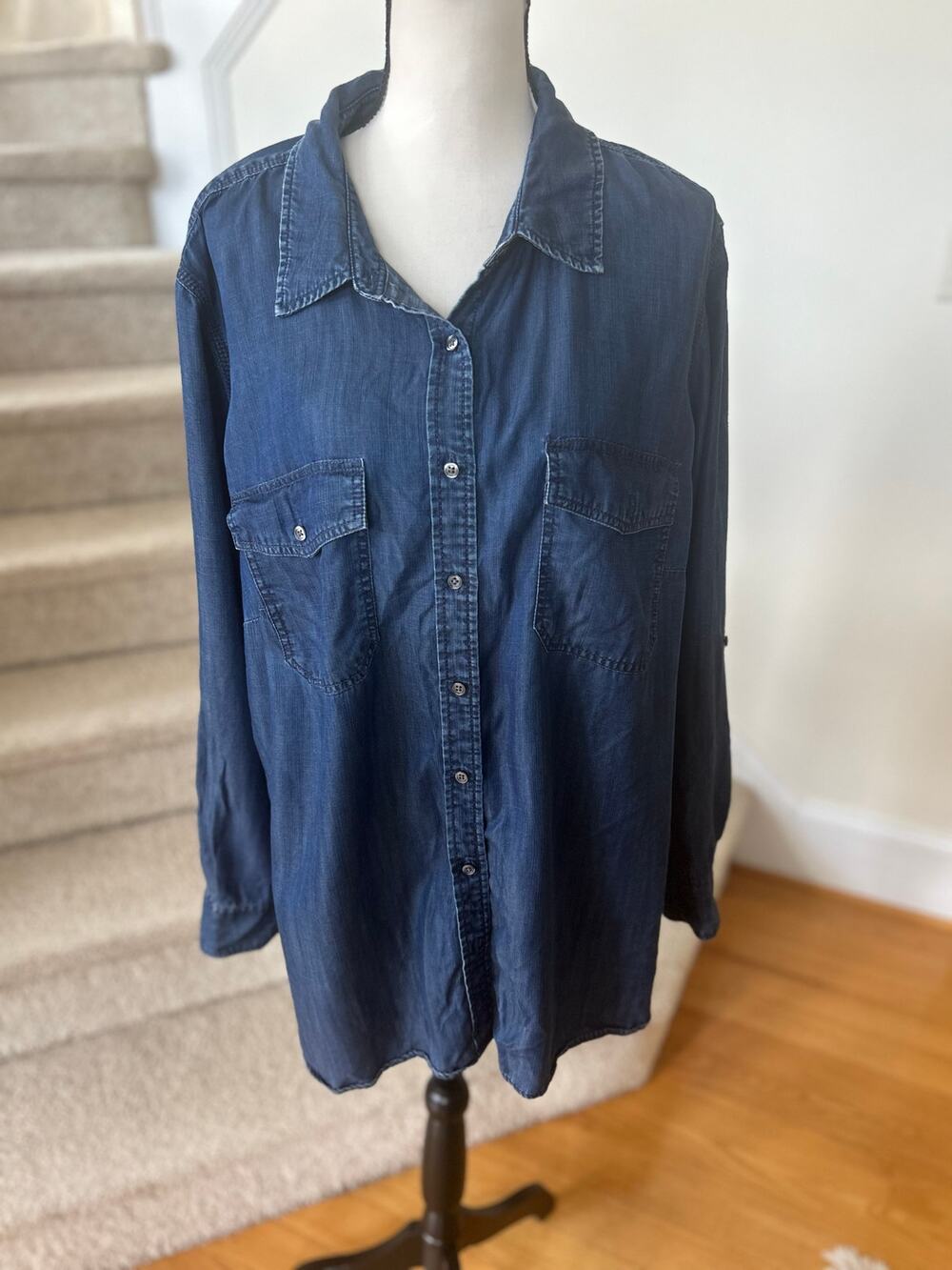 Talbots Dark Blue Denim Long Sleeve Button Down Shirt
